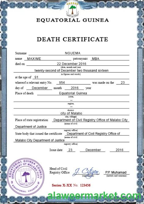 Equatorial Guinea Death Certificate psd